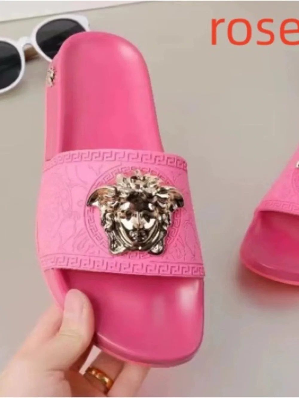 Versace White Strap Black Footbed Gold Medusa Slide